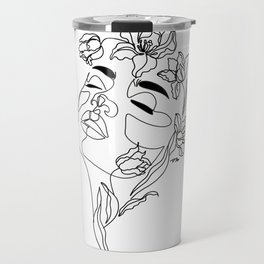 Minimal Woman Face line art. Head of Flowers Art Print Flower Woman Line Art Travel Mug