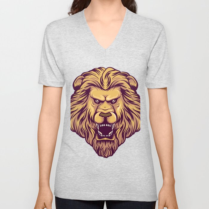 Angry Wild Lion Head V Neck T Shirt