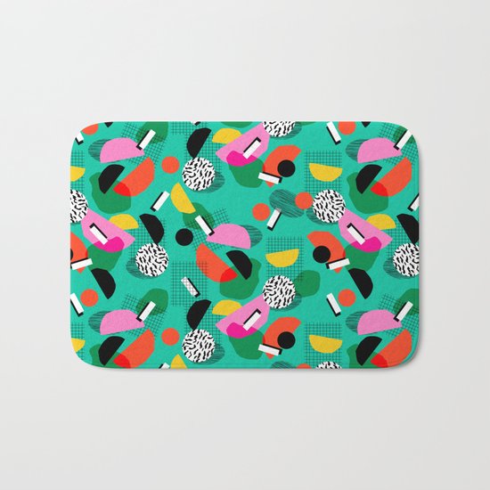 Flange - memphis inspired pop art retro throwback 1980s neon style art print decor hipster socal Bath Mat