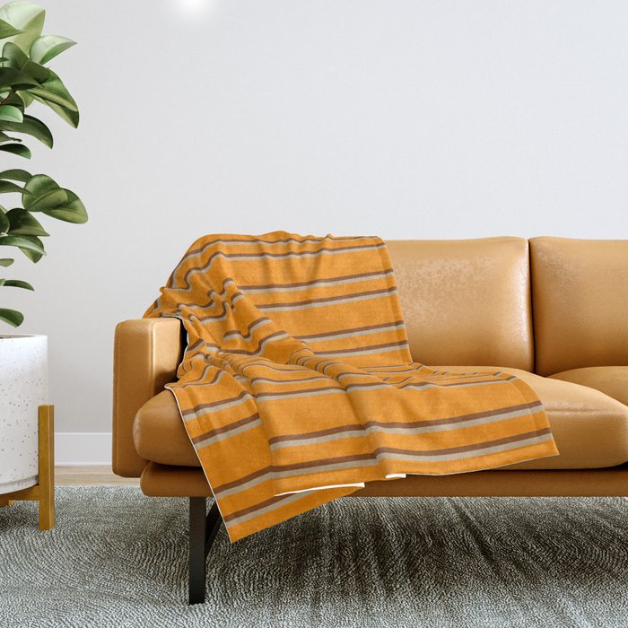 Dark Orange, Brown & Tan Colored Lined/Striped Pattern Throw Blanket