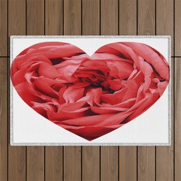 Romantic Red Rose Flower Heart Outdoor Rug