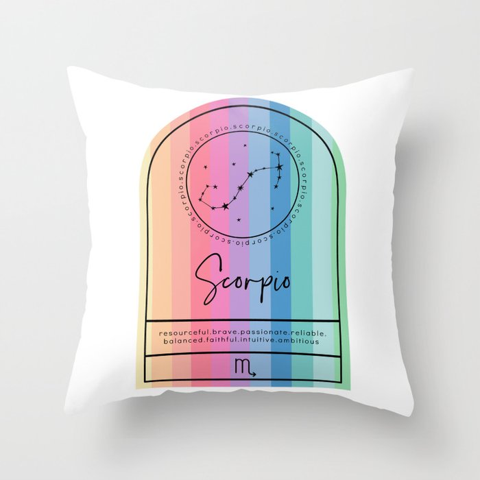 Scorpio Zodiac | Rainbow Stripe Throw Pillow