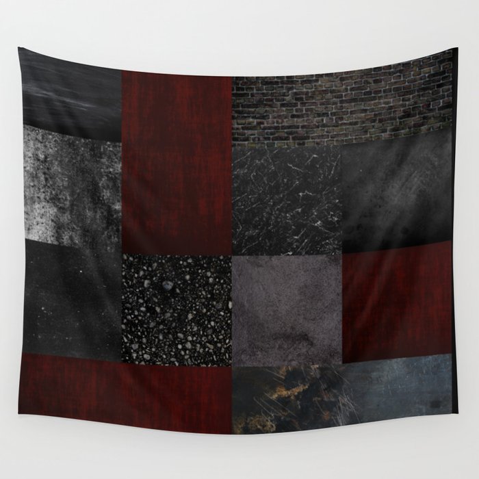 Patchwork (Burgundy + Black) Wall Tapestry