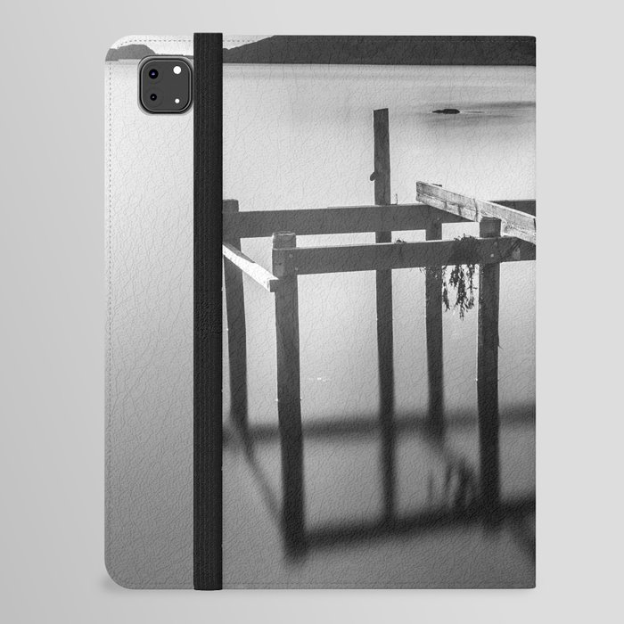 Pier Structure And Reflections in Black & White iPad Folio Case