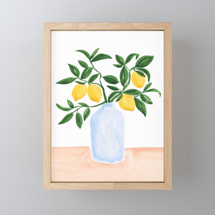 Lemon Tree Branch in a Vase Framed Mini Art Print