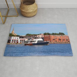 Sightseeing From Boat Rug | Riverfront, Outdoors, Nautical, Photo, Waterfront, Moving, Northcarolina, Blue, Capefear, Buildings 