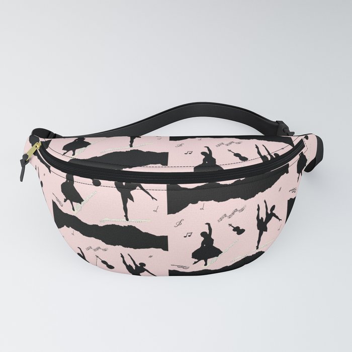 Two ballerina figures in black on pink paper Fanny Pack