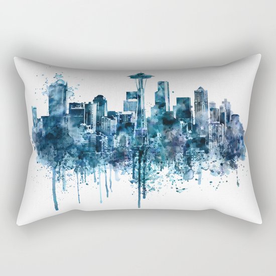 Seattle Skyline monochrome watercolor Rectangular Pillow
