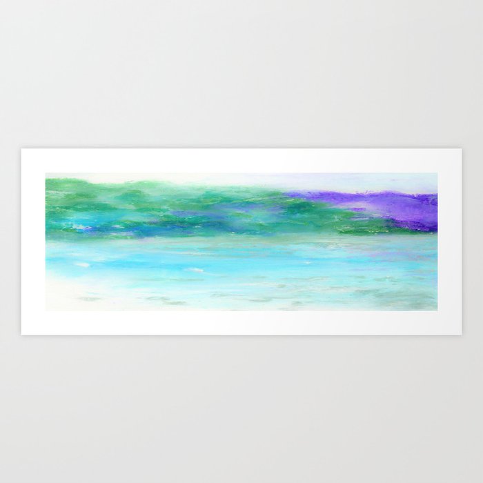 Water Land Soft Bright Oil Pastel Drawing Art Print