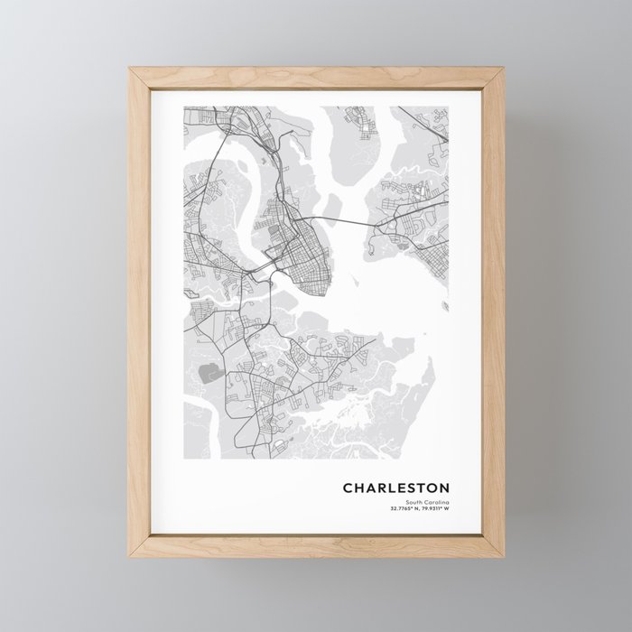 Charleston South Carolina Map, Charleston Map, Minimalist Map, Charleston Print, Charleston Poster, Charleston Art, Modern Map Print, City Map Framed Mini Art Print
