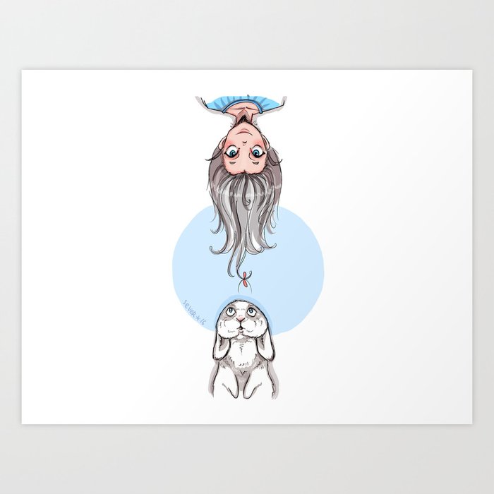 Upside Down Girl With Buny Art Print By Sever Society6