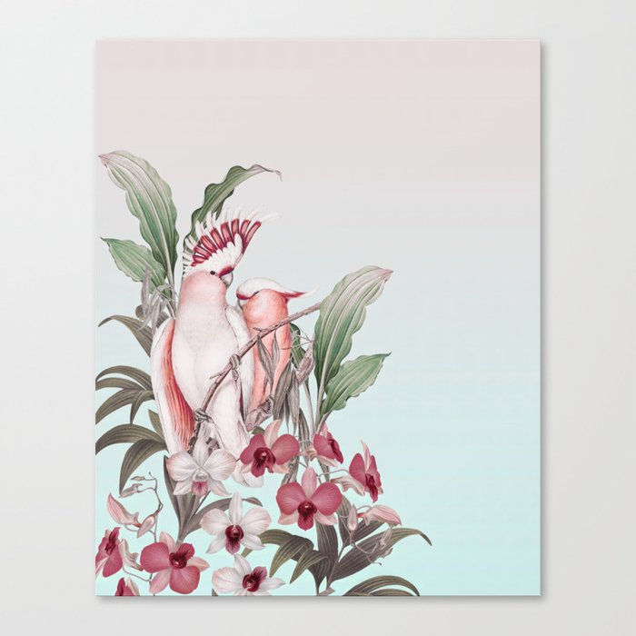 Pastel Pink Tropical Cockatoos Nostalgic Paradise Canvas Print