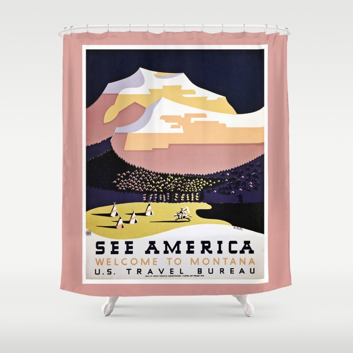 See America Montana travel ad Shower Curtain