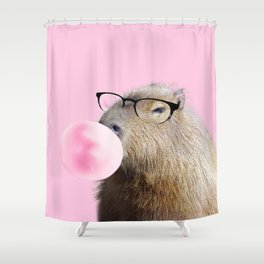 Capybara Chewing Pink Bubblegum Shower Curtain