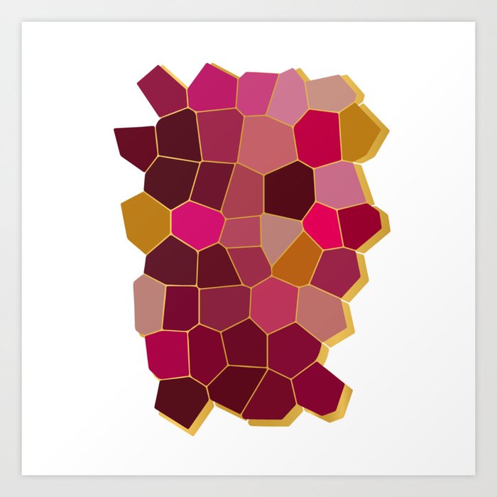 Hexagon Abstract Pink_Olive Art Print