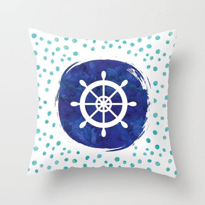 Watercolor Ship's Wheel Throw Pillow