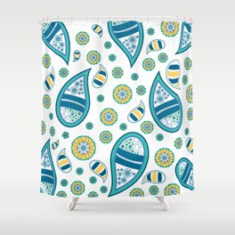Big Blue Paisley Design Seamless Print Pattern Shower Curtain