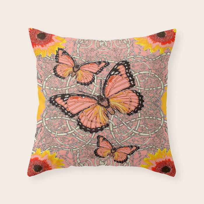 Coral Colored Monarch Butterflies Fantasy Art Throw Pillow By