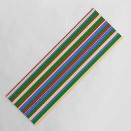 [ Thumbnail: Tan, Royal Blue, Green, and Brown Colored Stripes/Lines Pattern Yoga Mat ]
