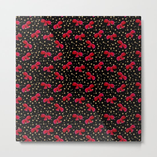 Red bow and glitter golden polka dots seamless pattern Metal Print