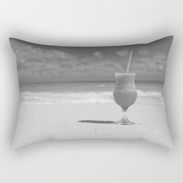Land's End ... frozen strawberry margarita on a morning tropical beach black and white tropical island photograph - photography - photographs portrait Rectangular Pillow