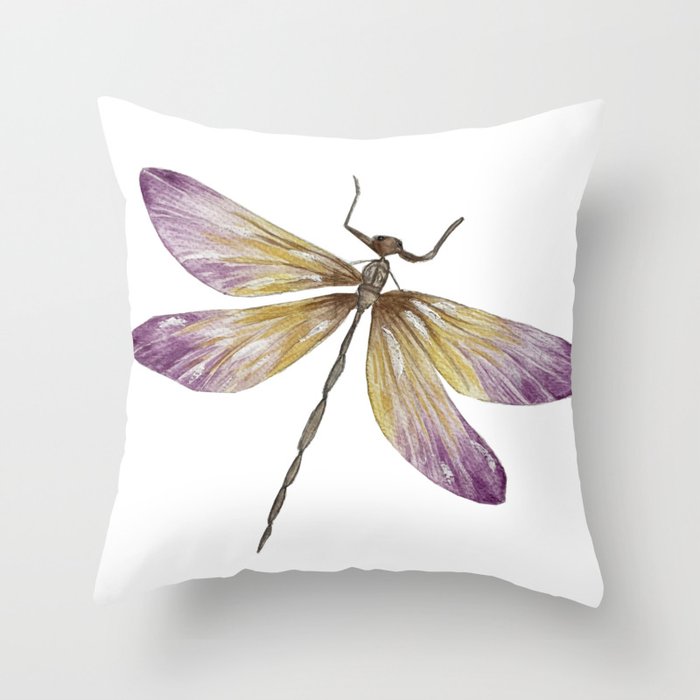 handmade watercolor fly dragon Throw Pillow