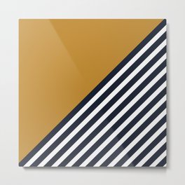 Color Block & Stripes Geometric Print, Mustard, Navy and White Metal Print