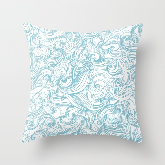 Japanese Waves Pattern - Blue and white Throw Pillow