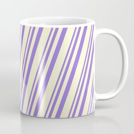 [ Thumbnail: Purple & Light Yellow Colored Stripes Pattern Coffee Mug ]
