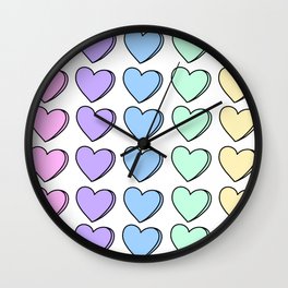 Candy Hearts Wall Clock | Pastell, Rainbow, Hearts, Tattoo, Candy, Art, Handdrawn, Trippy, Colorful, Digital 