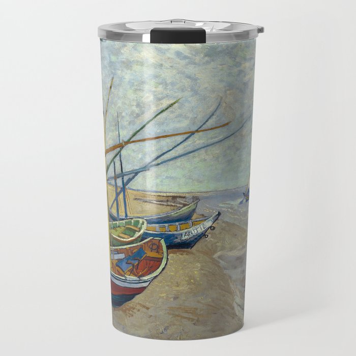 Van Gogh - Fishing boats on the beach, 1888 Travel Mug