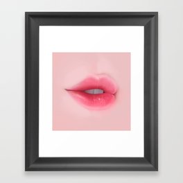 Pink Glossy Lips Framed Art Print
