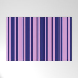 [ Thumbnail: Midnight Blue and Plum Colored Striped/Lined Pattern Welcome Mat ]