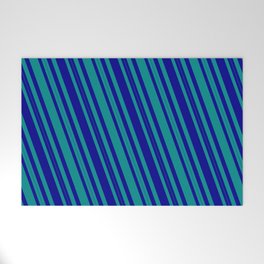 [ Thumbnail: Dark Blue and Dark Cyan Colored Lined/Striped Pattern Welcome Mat ]