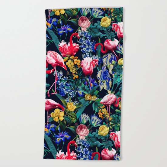 Floral and Flemingo V Pattern Beach Towel