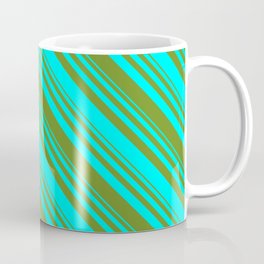 [ Thumbnail: Aqua & Green Colored Lined Pattern Coffee Mug ]