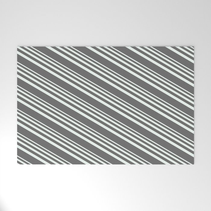 Mint Cream & Dim Gray Colored Pattern of Stripes Welcome Mat