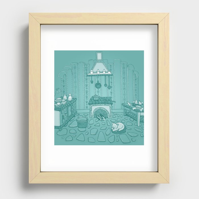 Cat in the kitchen Recessed Framed Print