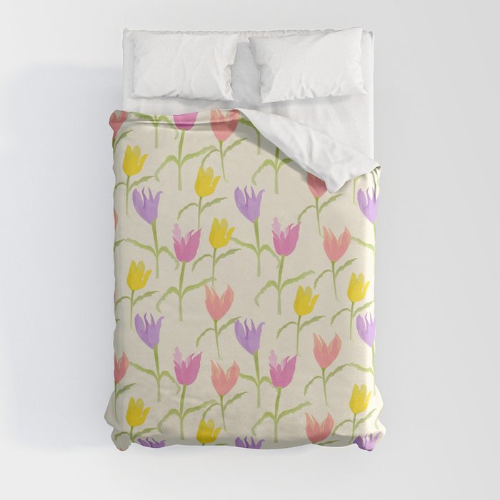 Waving tulips - colorful tulip pattern Duvet Cover