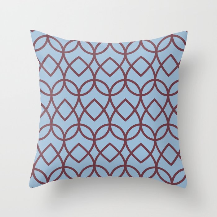 Pastel Blue Burgundy Geometric Pattern Teardrop 2021 Color of the Year Earth's Harmony Mulberry Tree Throw Pillow
