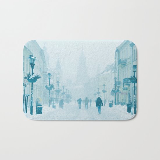 Foggy and snowy day Bath Mat