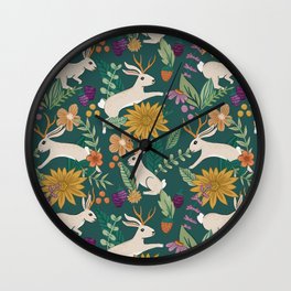 Floral Jackalopes Wall Clock