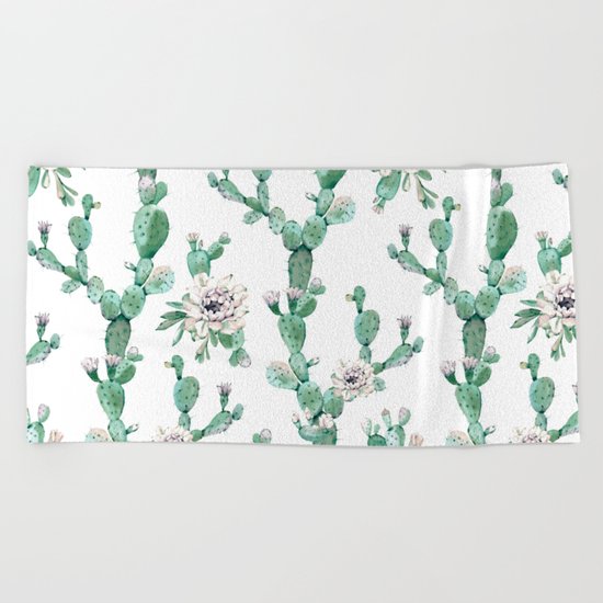 Cactus Rose Climb on White Beach Towel