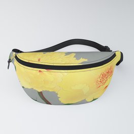 Vintage Yellow Japanese Peony Flowers Painting ,Botanical Floral Blossom Fanny Pack