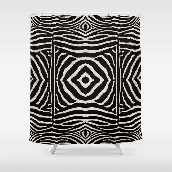 Zebra Wild Animal Print 724 Black and Linen White Shower Curtain