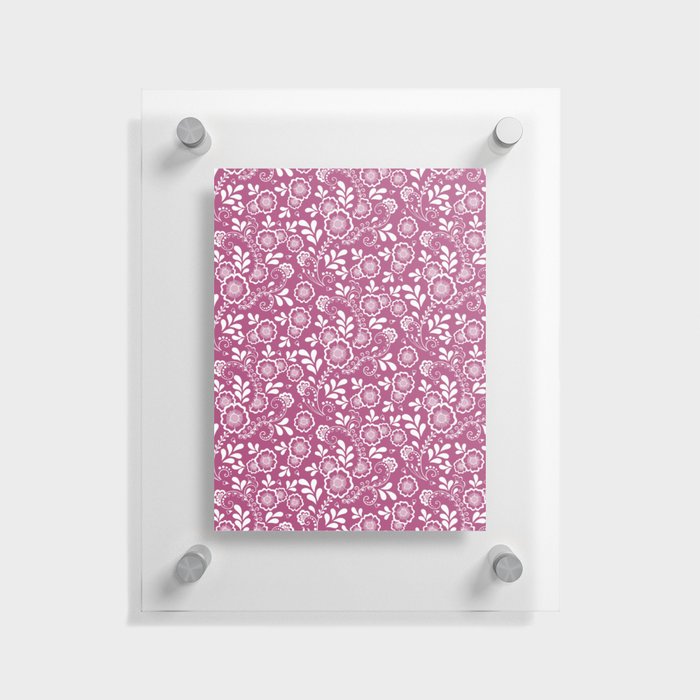 Magenta And White Eastern Floral Pattern Floating Acrylic Print