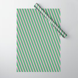 [ Thumbnail: Sea Green, Tan & Orchid Colored Lines Pattern Wrapping Paper ]