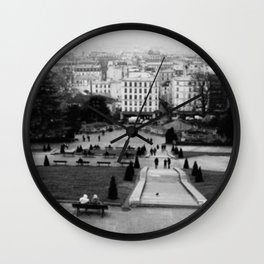 Unfocused Paris Nº 8 | Gardens of Butte Montmartre and panorama of the city | Out of focus photography Wall Clock