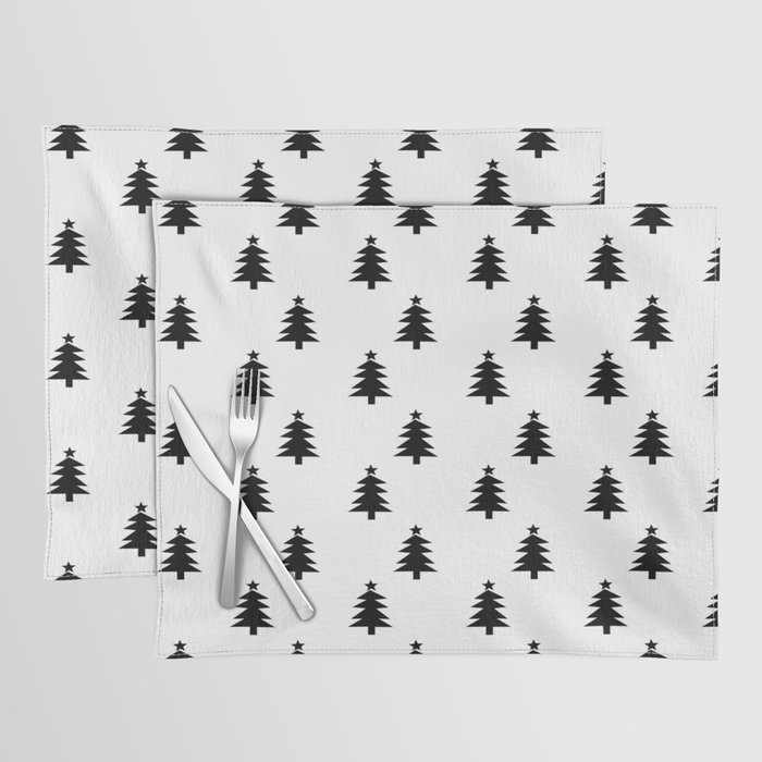 Black and White Christmas Trees Placemat