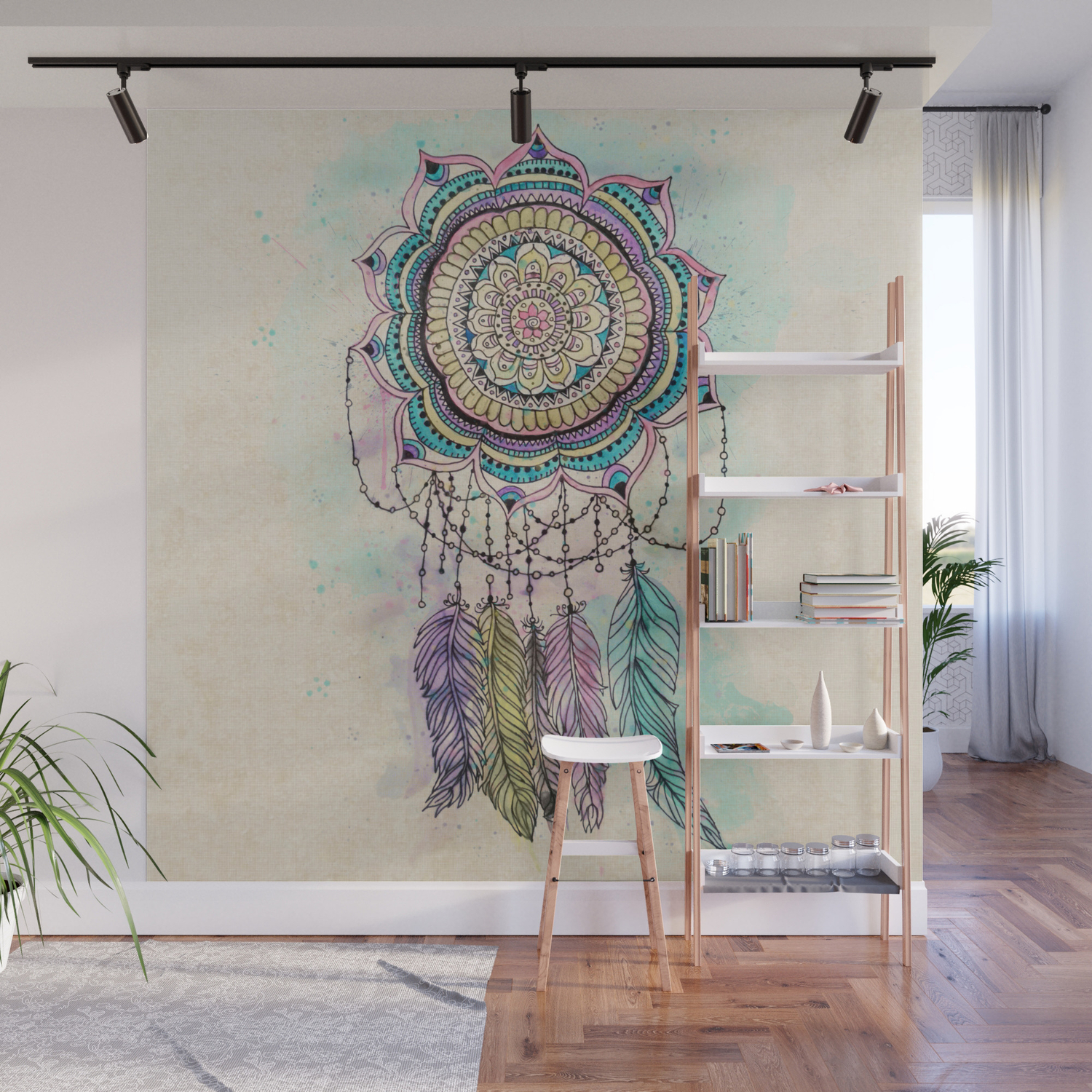 Modern Tribal Hand Paint Dreamcatcher Mandala Design Wall Mural By